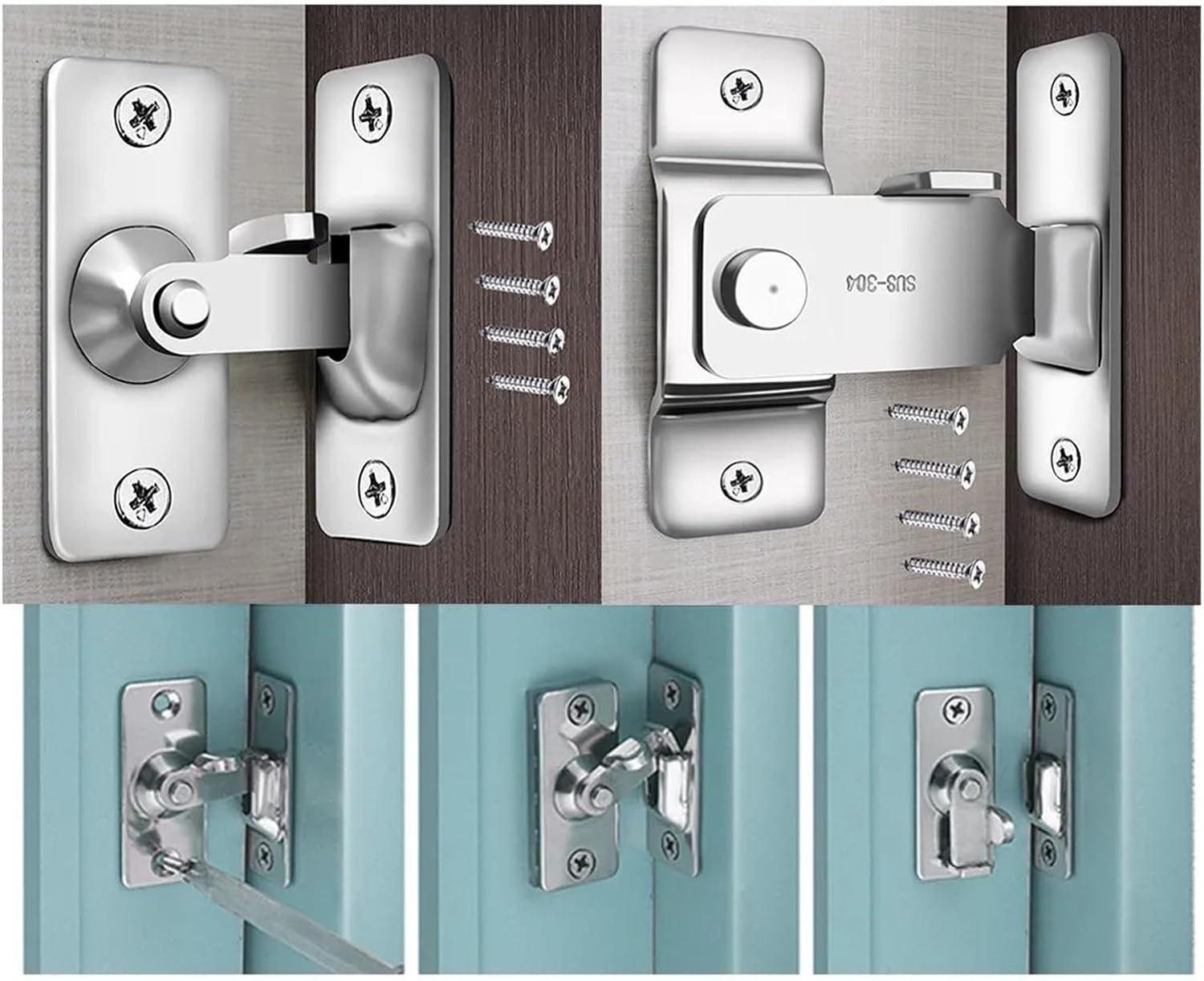 SBTRKT Door Lock 90 Degree Barn Bolt Cast Stainless Steel Hook Latch Window Cabinet Locks with Screws Right Angle Sliding Gate Lock (Color : Small)