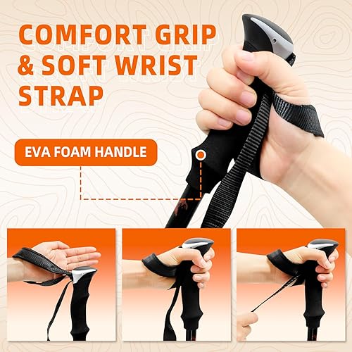 Miniatura 2 de Bastones de senderismo plegables para senderismo, bastones de senderismo ligeros y plegables, paquete de 2 bastones de aluminio ajustables para