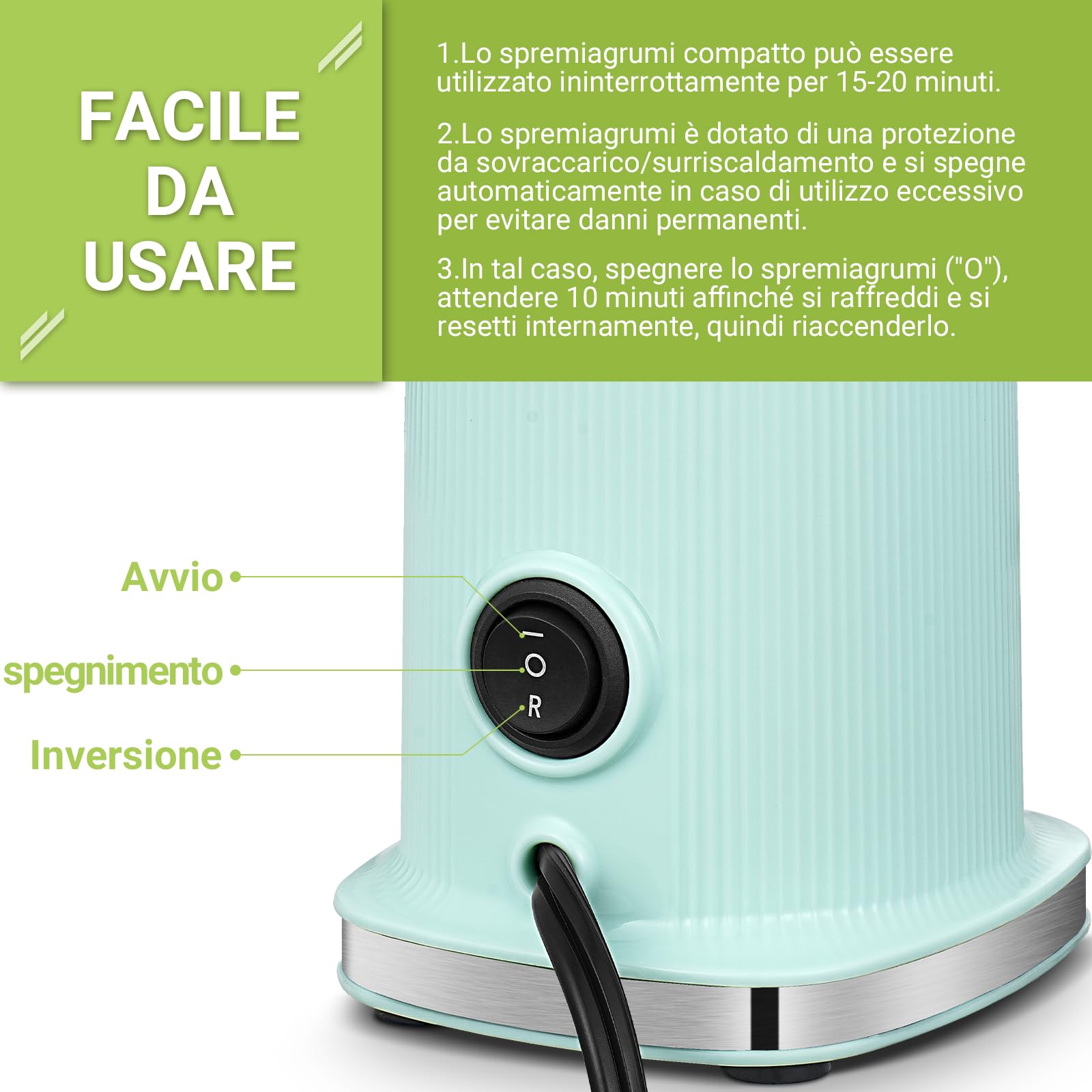 Estrattore frutta e verdura AOBOSI-Mini estrattore con funzione di masticazione inversa -estrattore di succo con spazzola e 2 tazze -150W estrattore a freddo - Spremiagrumi elettrico-Verde.