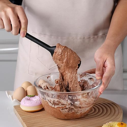 Miniatura 2 de Juego de cuchara de silicona para cocinar y ranurada, cuchara mezcladora rígida resistente al calor, utensilio de cocina extra largo y grande para