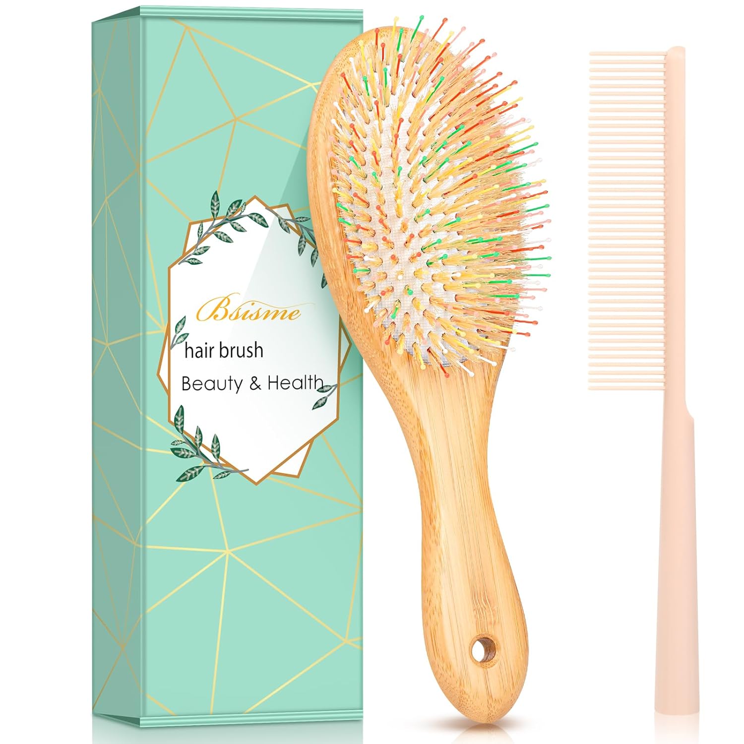 Bsisme Hair Brush with Boar Bristle & Nylon Pins for Women Men Kids, Detangling Hairbrush for Thick Thin Curly Straight Wet or Dry Hair Smoothing Massaging Enhance Shine & Health