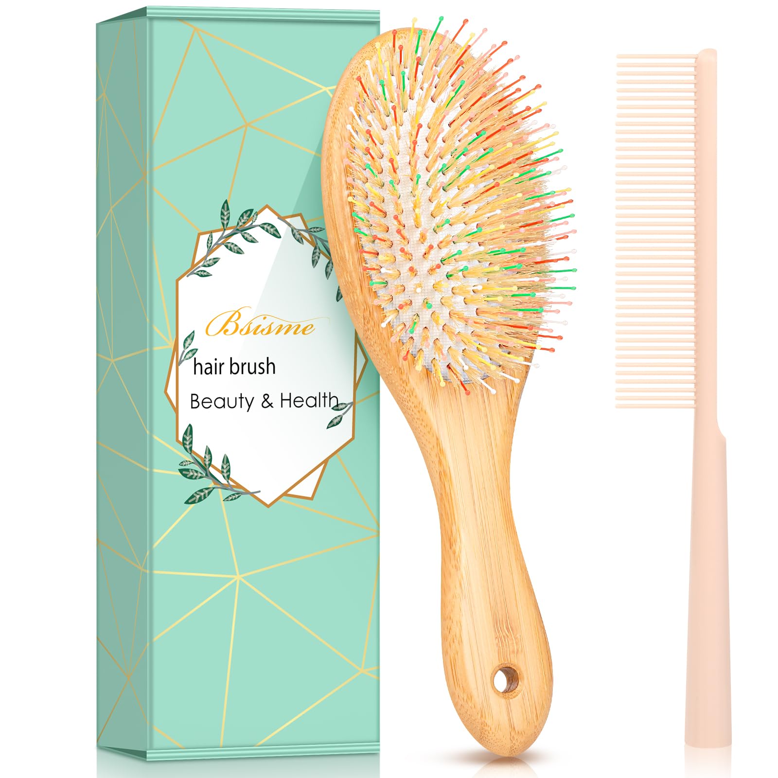 Bsisme Cepillo de pelo con cerdas de jabalí y pasadores de nailon para mujeres, hombres y niños, cepillo desenredante para cabello grueso, fino, rizado, liso, húmedo o seco, alisador, mejora el brillo
