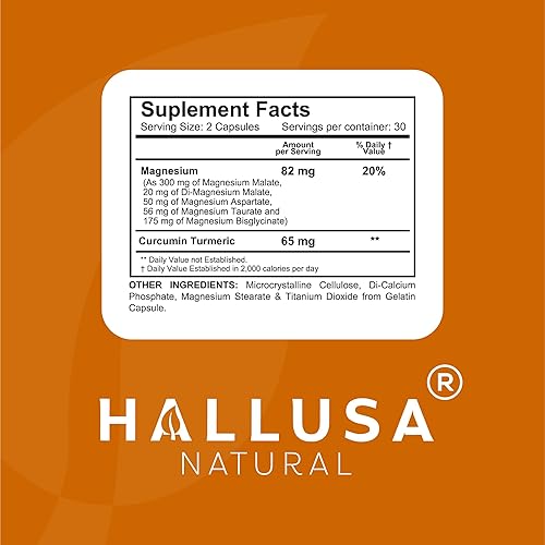 Miniatura 3 de HALL4 Magnesio 60 cápsulas 4 complejos de magnesio malato, aspartato, taurato, bisglicinato y curcumina cúrcuma energía, función muscular, salud