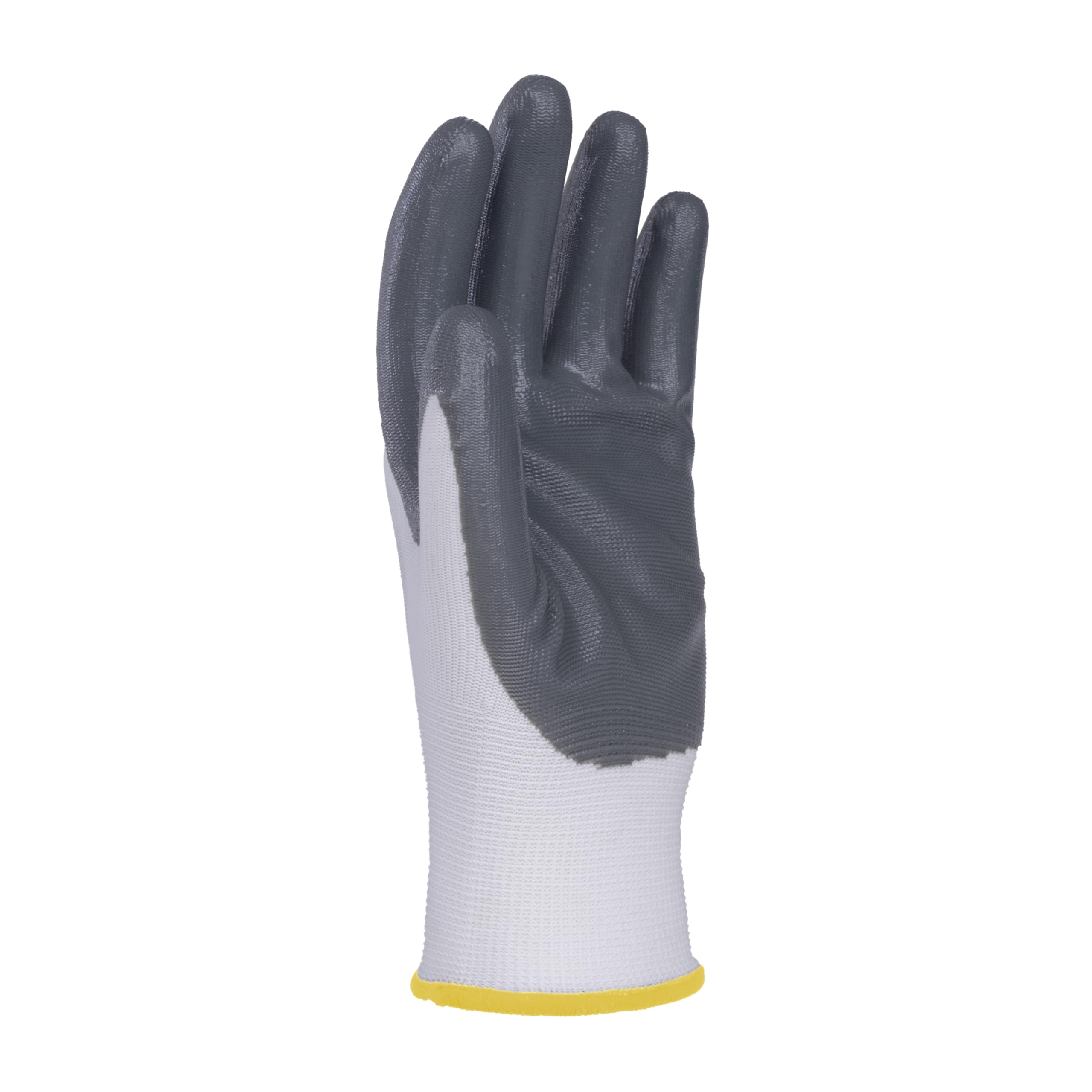 DONAU SAFETY Arbeitshandschuhe Montagehandschuhe Handschuhe Herren/Größe 08, 12 Paar/Kat. II/Weiß-Grau/Handschuhe mit Nitril Beschichtung für Montagearbeit，Mechaniker, Gartenarbeit und Bauarbeiten Baumarkt