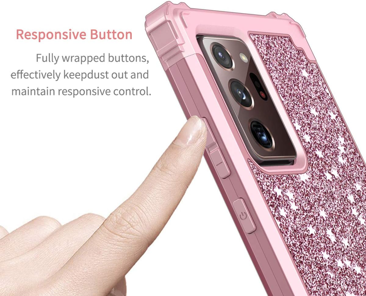 Hekodonk Compatible Note 20 Ultra Case Luxury Stars Sparkle Glitter Shiny Heavy Duty Shockproof Full-Body Protective High Impact Hybrid Hard Cover for Samsung Galaxy Note 20 Ultra Bling Rose Gold