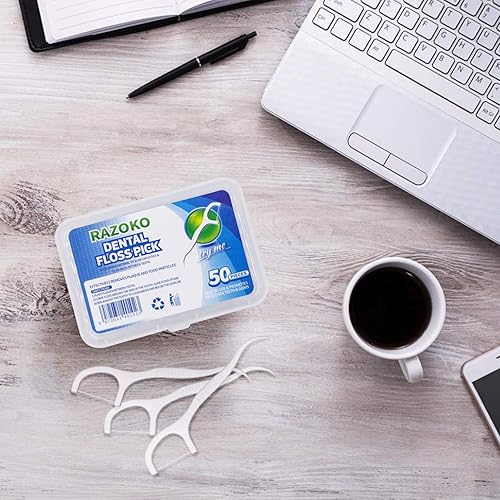 Miniatura 8 de RAZOKO Palillos de dientes profesionales de alta dureza, paquete de 6 (300 piezas) con estuche portátil y púas dentales, perfectos para la familia,