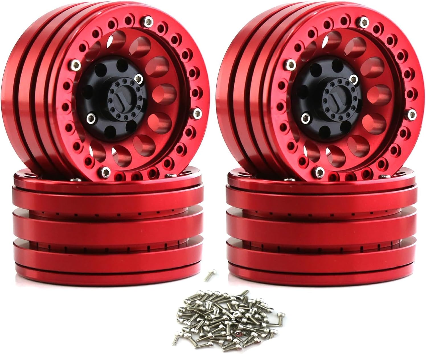 4PCS Aluminum Alloy 1.9" Beadlock Wheels Rim Heavy RC Rim 12mm Hex Wheel Hub Fit for Axial Wraith RR10 SCX10 90046 TRX4 TRX6