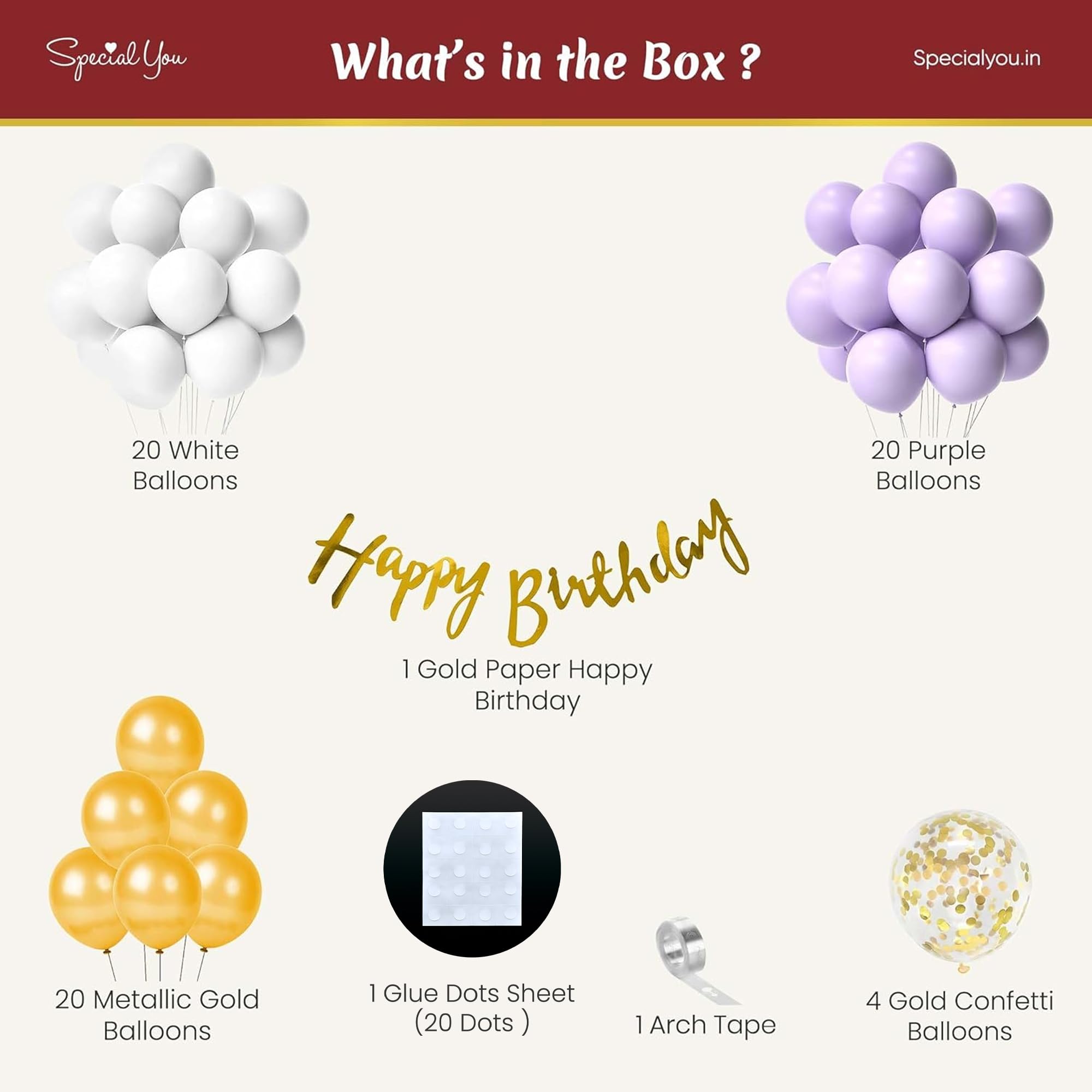 Special You Theme Birthday Decoration Set with Pastel Purple, White Metallic Confetti Balloons for Girls, Boys & Kids – 67 Items 1