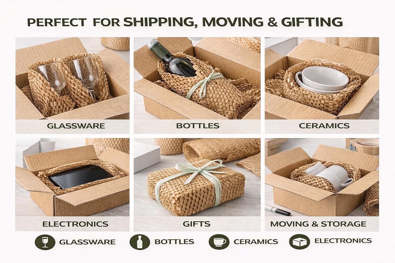 Honeycomb Packing Paper Roll – Eco Friendly Bubble Wrap Alternative for Fragile Shipping, Plastic-Free Honeycomb Wrap for Glass, Ceramics & Moving Supplies, (12"x150Ft)