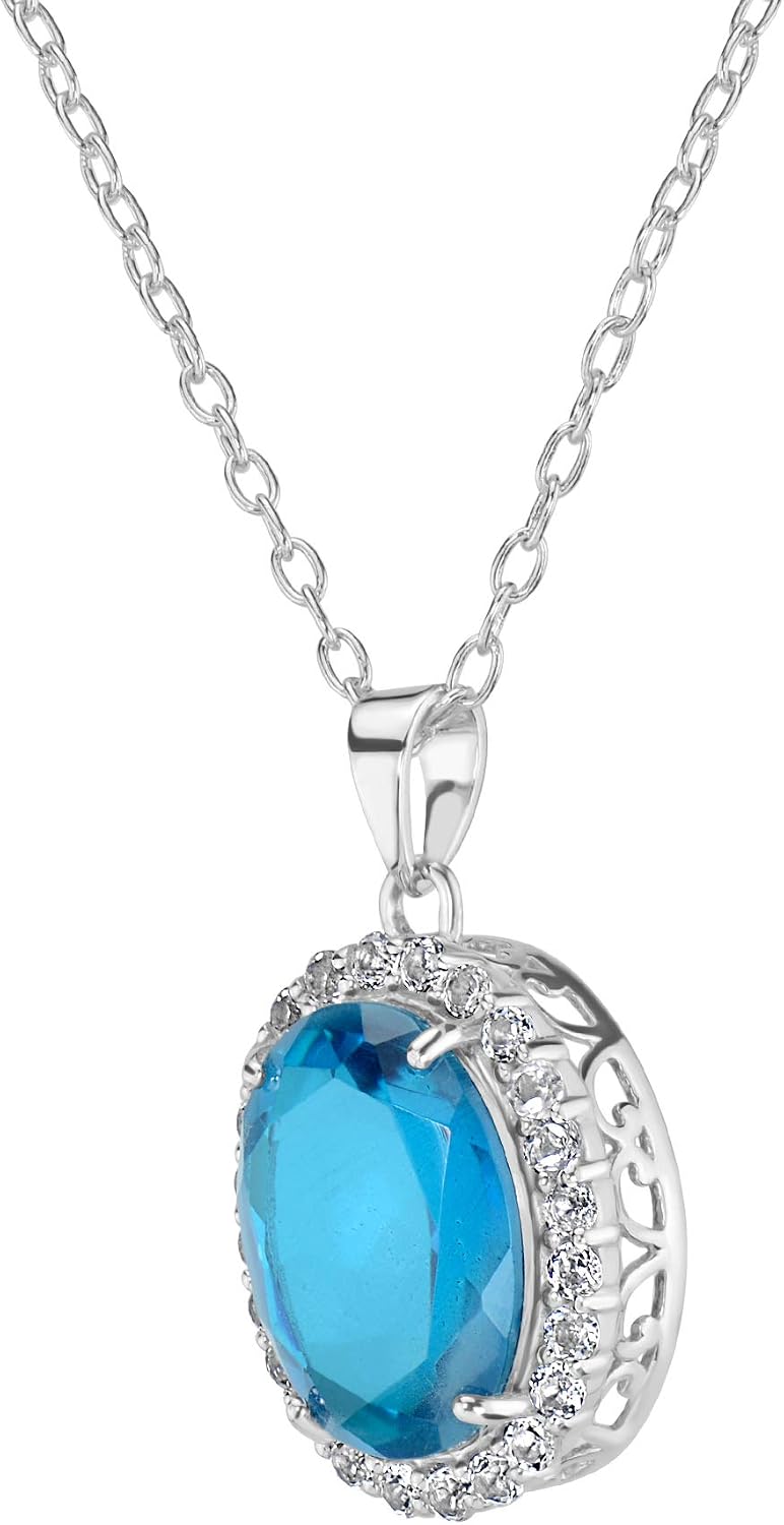 Bold Oval Paraiba Quartz with White Topaz Halo Pendant Necklace in 925 Sterling Silver (8.78 Ct) 18" Chain