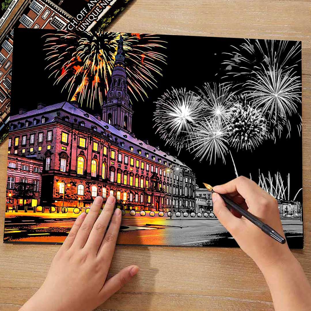 Iskueal Scratch Painting for Adults,Scratch Art Scratchboard,Family Creative DIY Painting Papers,8 Sheets with 4 Tools (Philadelphia/Italy) - Image 3