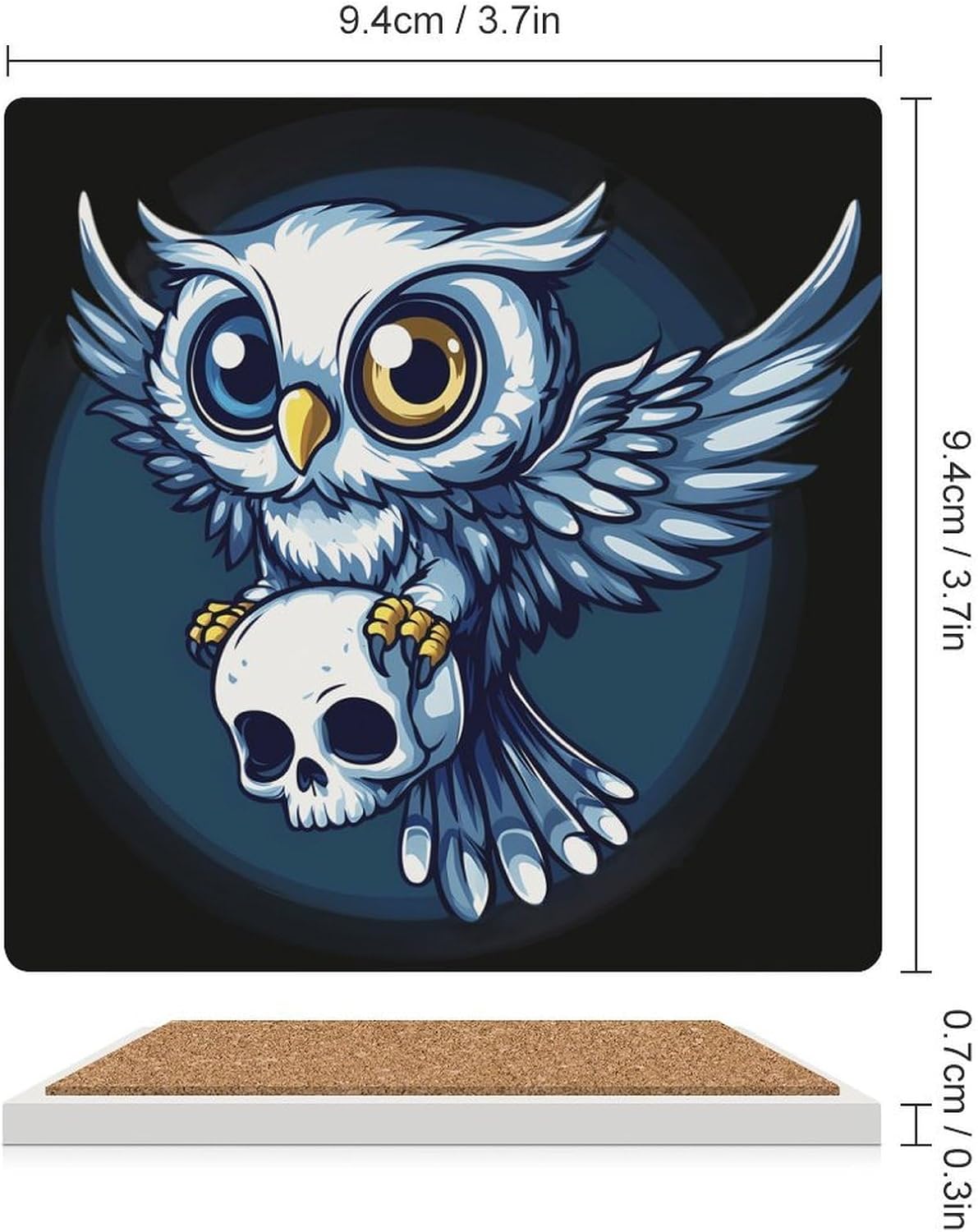 Owl and Skull Ceramic Coasters Square Drinks Coaster Coffee Table Decor Table Coaster for Home Bar