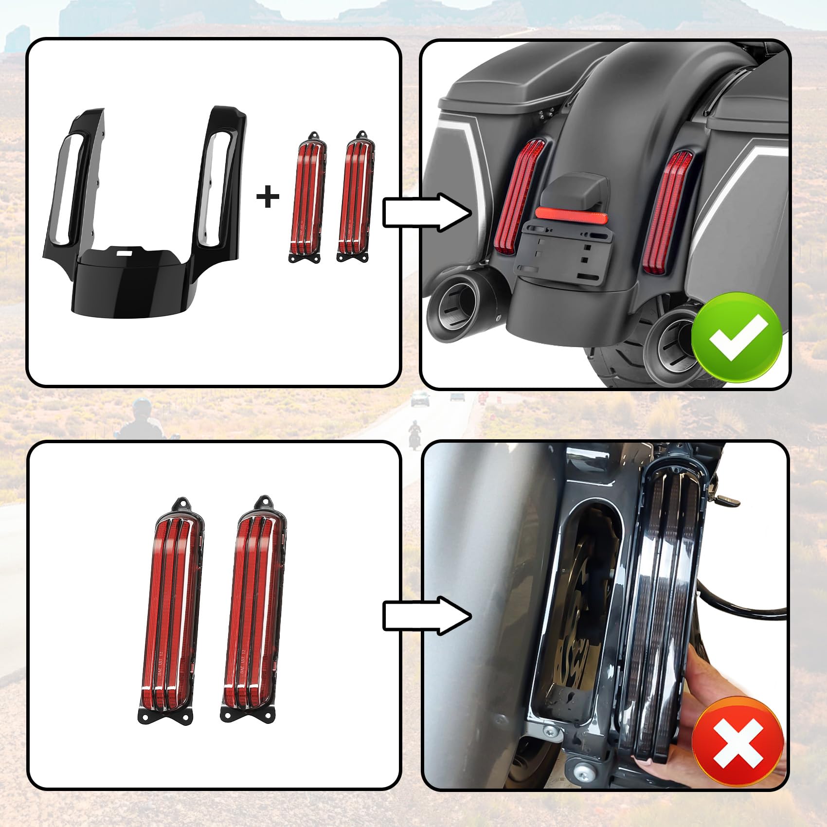 TCMT LED-Bremslauf-Blinker, hintere Kotflügelblende, passend für Harley Touring Road King Road Glide Street Glide Electra Glide Ultra Limited 2014–2023