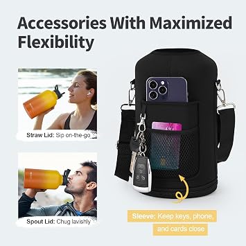 WixByti 64oz Insulated Water Bottle, Half Gallon Stainless Steel Water Jug | (Cold 48 Hrs), Triple Wall Vacuum, Leak-proof & Non-BPA, Large Sports Water Bottle with Straw Spout Lids & Paracord Handle