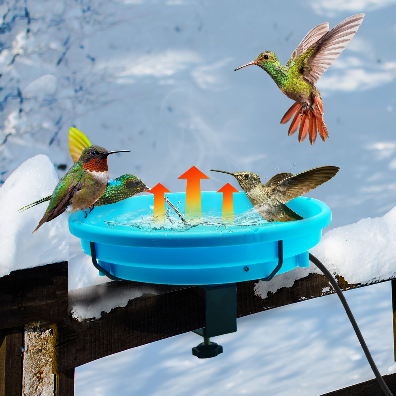 Photo 1 of Heated Bird Bath with Thermostatically Controlled -80W Bird Bath Deicer for Winter Garden with 5.9Ft Electric Cord Heated Bird Waterer Bird Feeder Birdbath Heater for All Seasons Deck Mounted Style-Blue