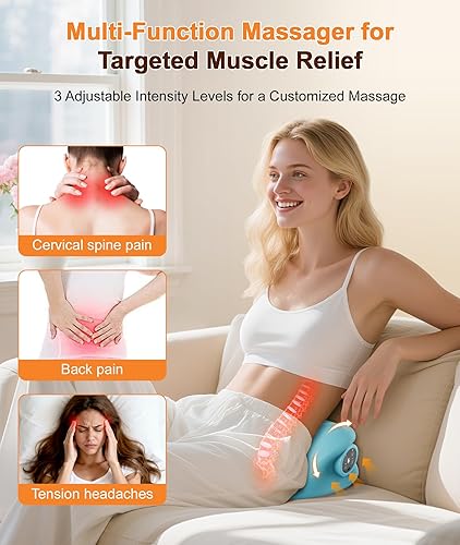 Miniatura 6 de Ringco - Almohada masajeadora de cuello con 3 niveles de calefacción y vibración ajustable, con 6 modos, dispositivo de tracción cervical recargable