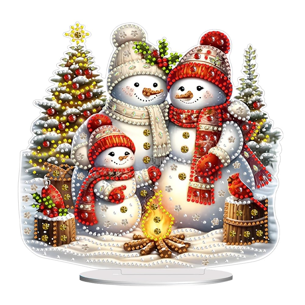 POETRYDRAW Diamond Art Ornament Desktop Kit Christmas Snowman Tree, DIY Stand Up Acrylic Diamonds Painting Ornament for Adults, 5D Special Diamond Gem