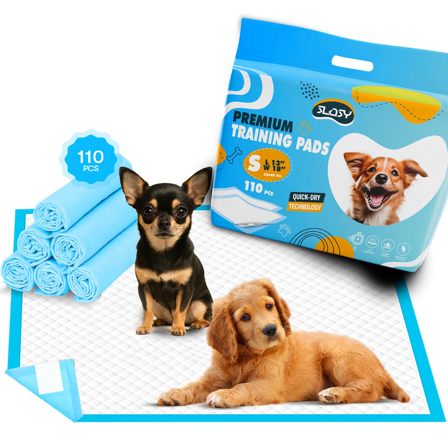 Photo 1 of [110 Pads] Puppy Pads with Adhesive Stickers Ultra Absorbent Dog Pee Pads (13" X 18") Premium Disposable Training Pads with Leak-Proof Quick-Dry, Anti Odor Pads for Dogs, Cats, Rabbit, Pigs...