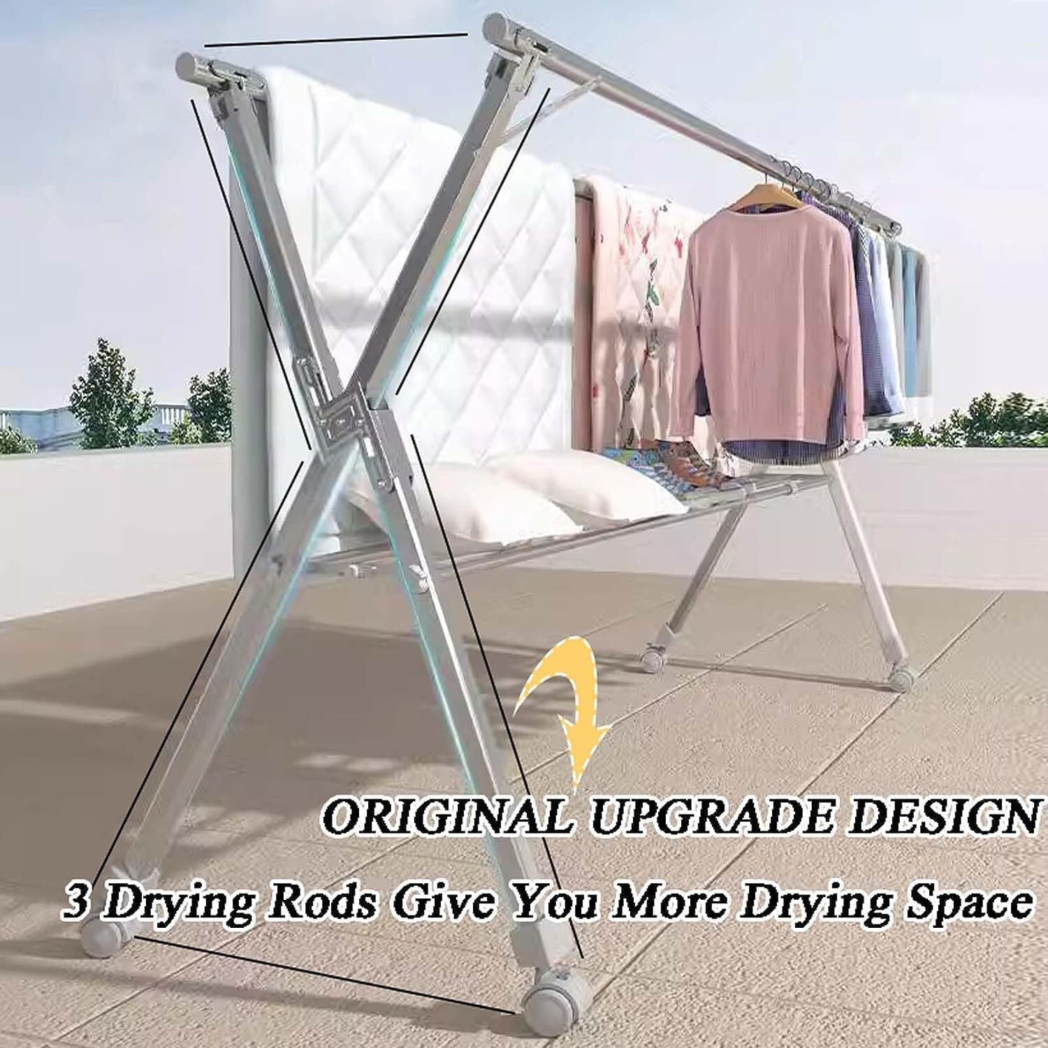 Foldable Space-Saving Clothes Rack Floor-Standing Clothes Rack Tripod Portable Rotating Clothes Rack，Adjustable Stainless Steel Laundry Drying Rack, Foldable Outdoor Clothes Dryer Rack, Spac