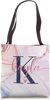 Kayla Letter K Initial Monogram Calligraphy Personalized Tote Bag