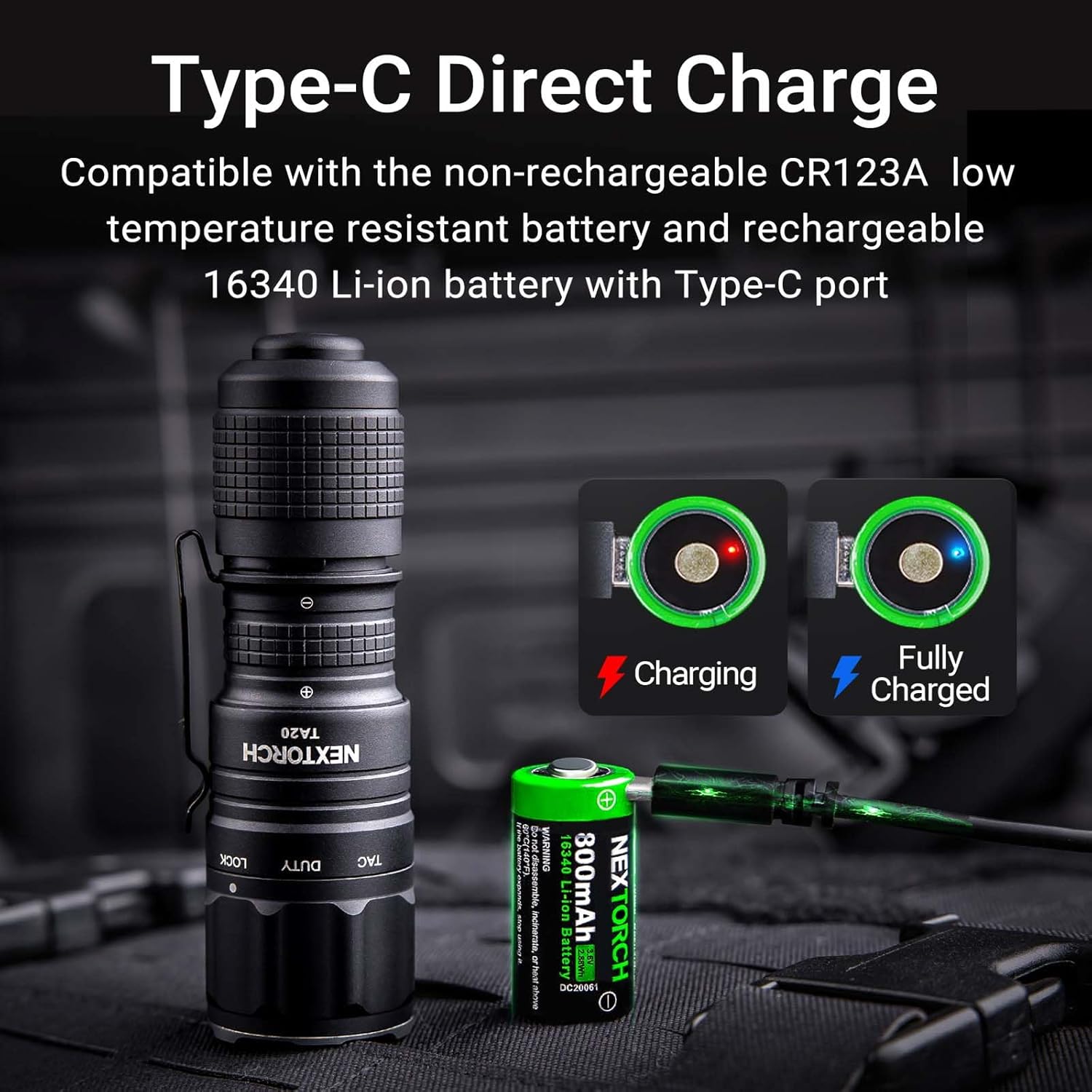 NEXTORCH TA20 Type-C direct charging feature