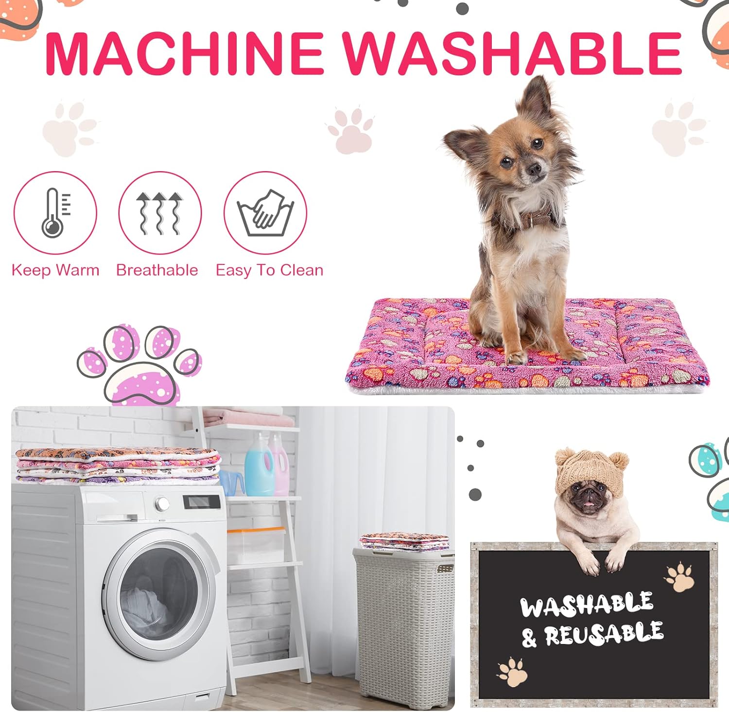 Tuanse 4 Pack Ultra Soft Dog Cat Bed Mat Small Animal Guinea Pig Bed with Cute Print Reversible Fleece Dog Crate Kennel Pad Cozy Washable Thickened Hamster Pet Beds Mat(23 x 18 Inches,Vivid Color)