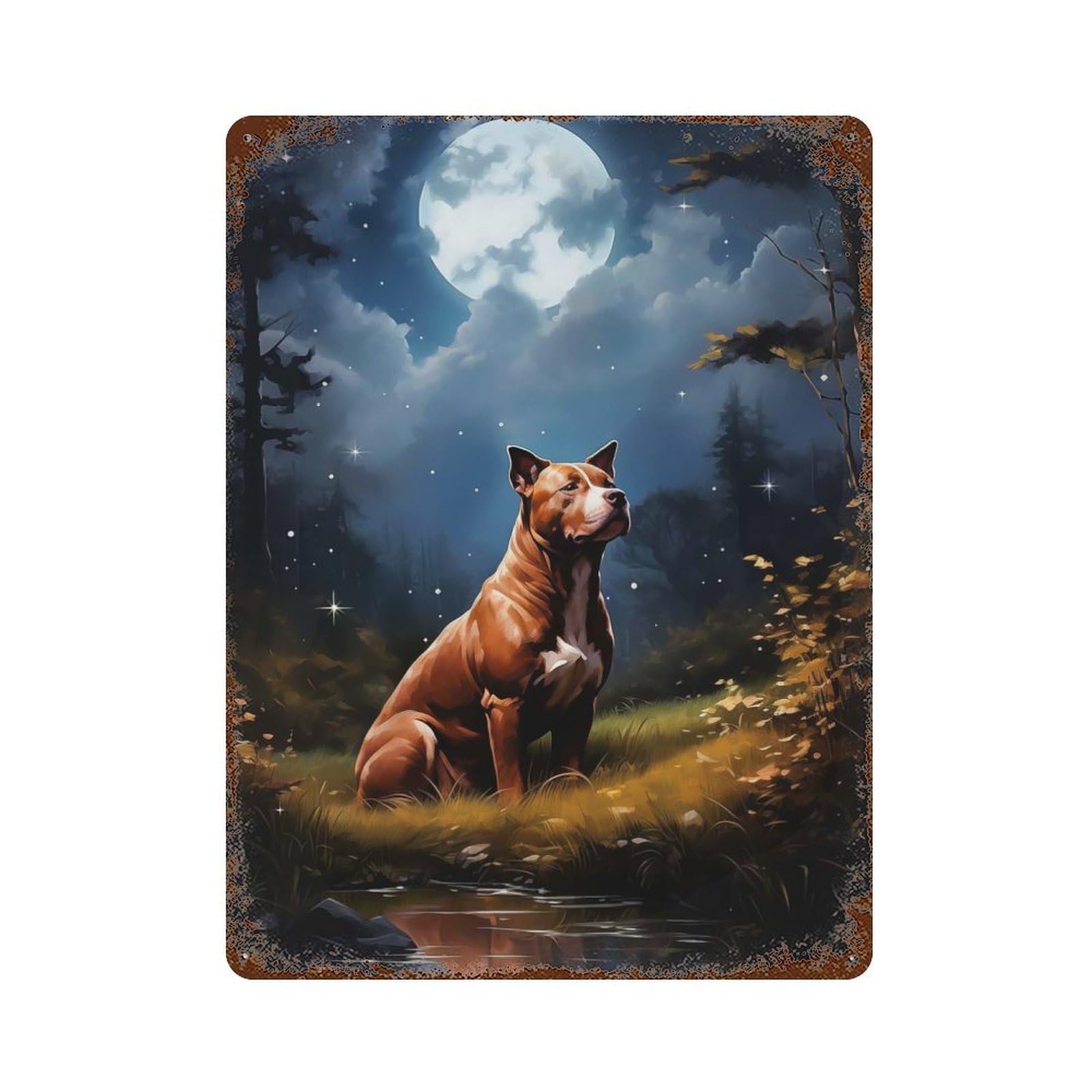Aged Metal Wall Plaque with American Pit Bull Terrier Design 15.7"x11.8", for Pub, Kitchen And Man Cave Decor, Shabby Chic Decor