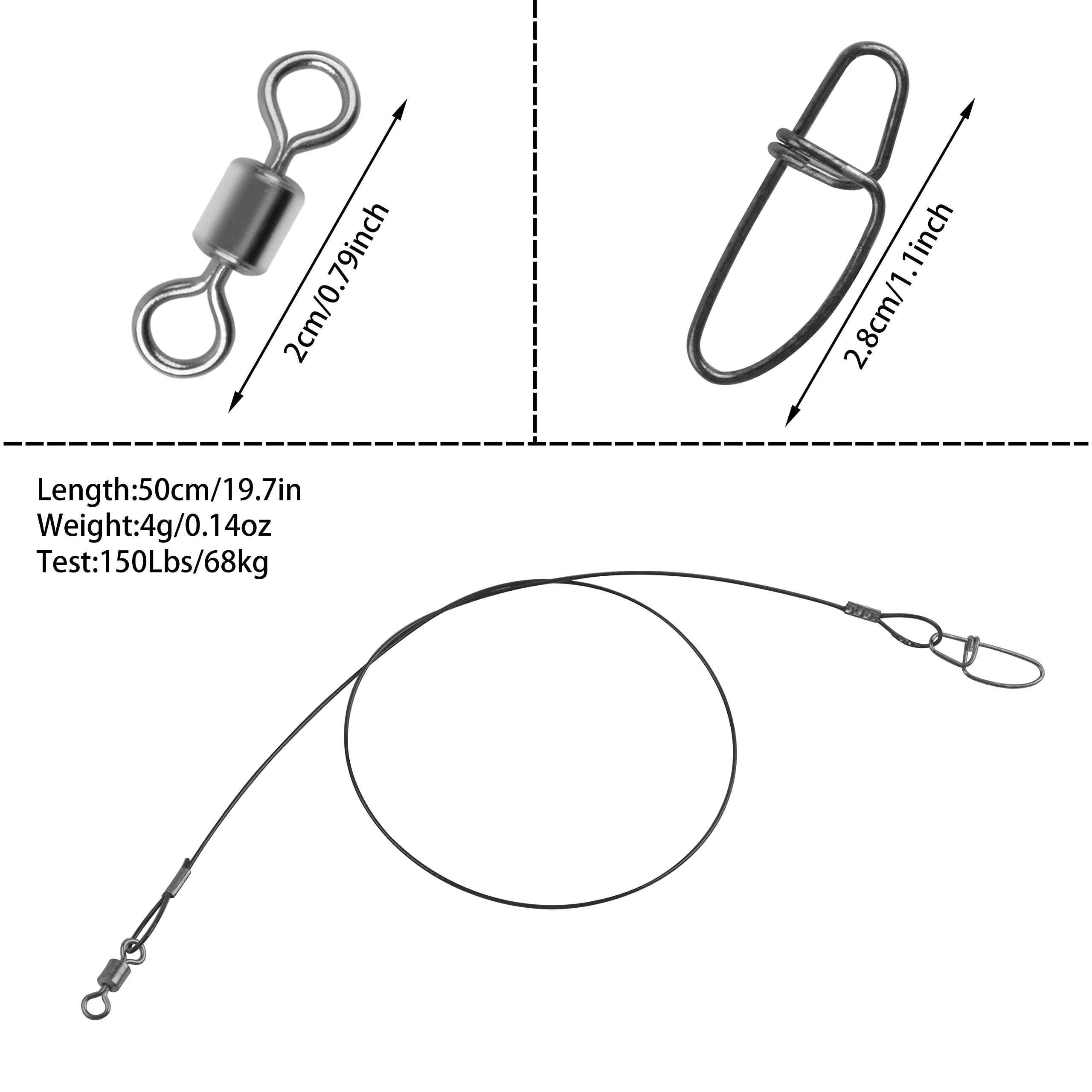 Amazon.com : Fishing Wire Leaders, 15pcs Heavy Duty 150LB Stainless Steel  Fishing Line Leaders with Swivels and Snaps Nylon-Coated Tooth Proof  Saltwater Line Wire Leader Snap Connector 19.7inch : Sports & Outdoors
