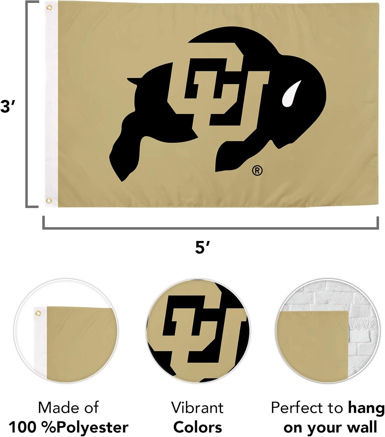Desert Cactus University of Colorado UC Flag - 3 x 5 Feet Buffaloes Banner, Indoor/Outdoor Durable Fabric, 100% Polyester Design (Style 1) - Image 2