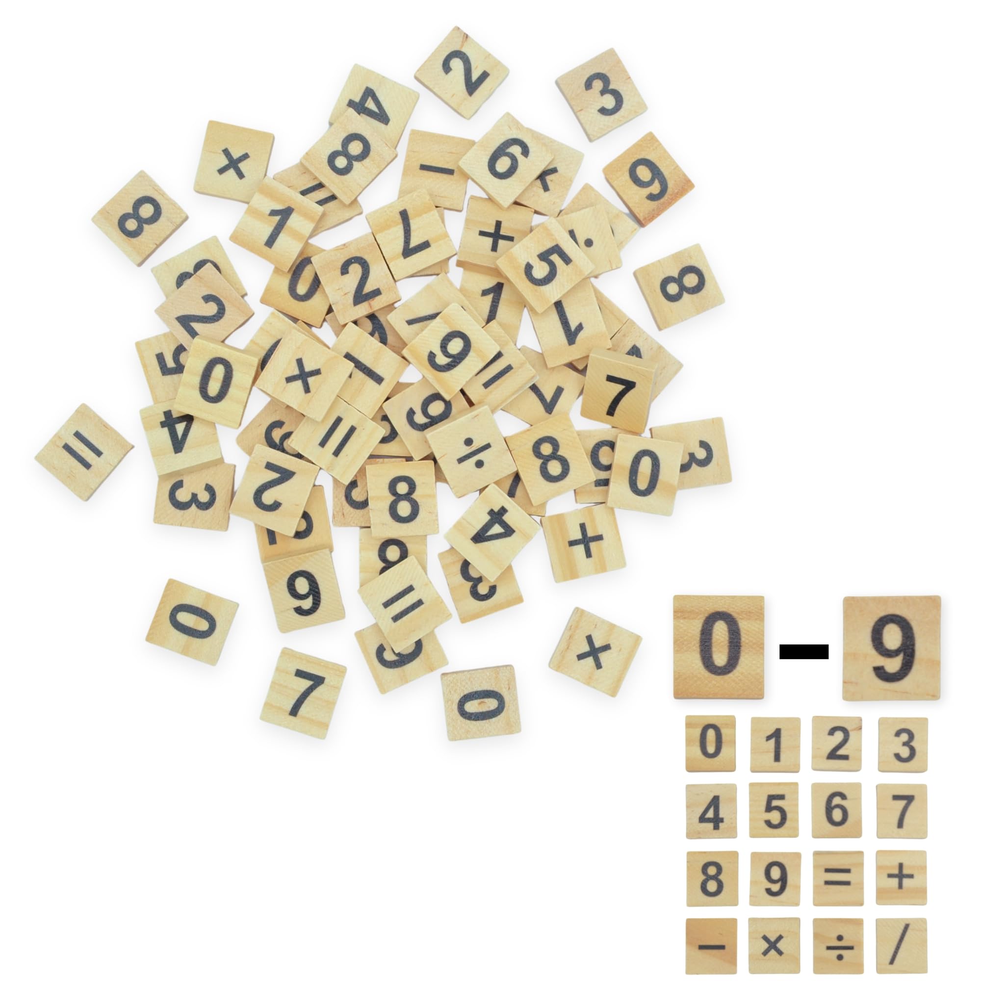 celloexpress Pack of 1 - Mixed NUMBERS with Symbols Scrabble Tiles - 100 Wooden Tiles - 18.1mm x 20mm x 5.2mm For Crafting and Scrapbooking