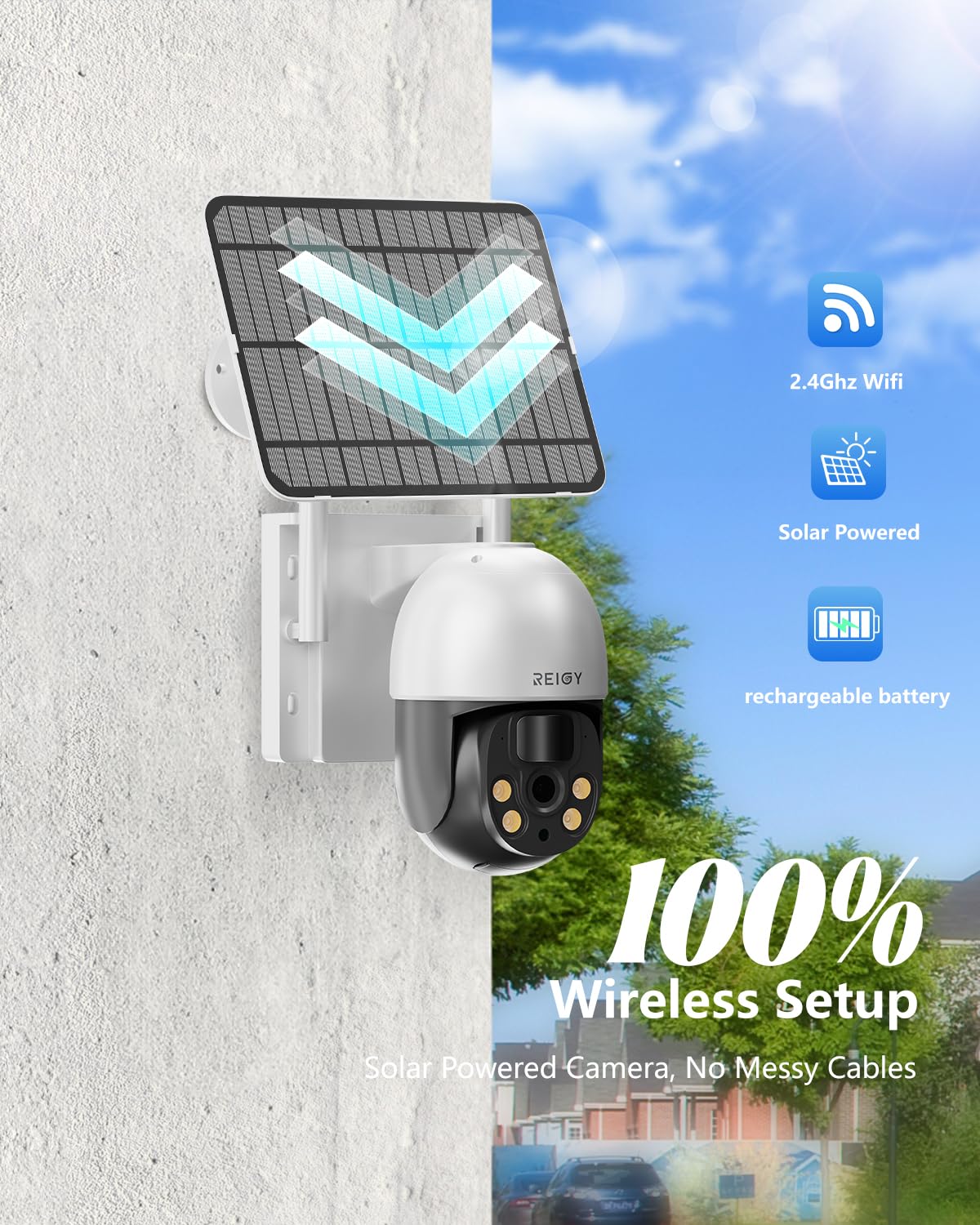 REIGY 4MP WLAN-Kamera Mit Solar - Kabellose Überwachung Für Innen & Außen