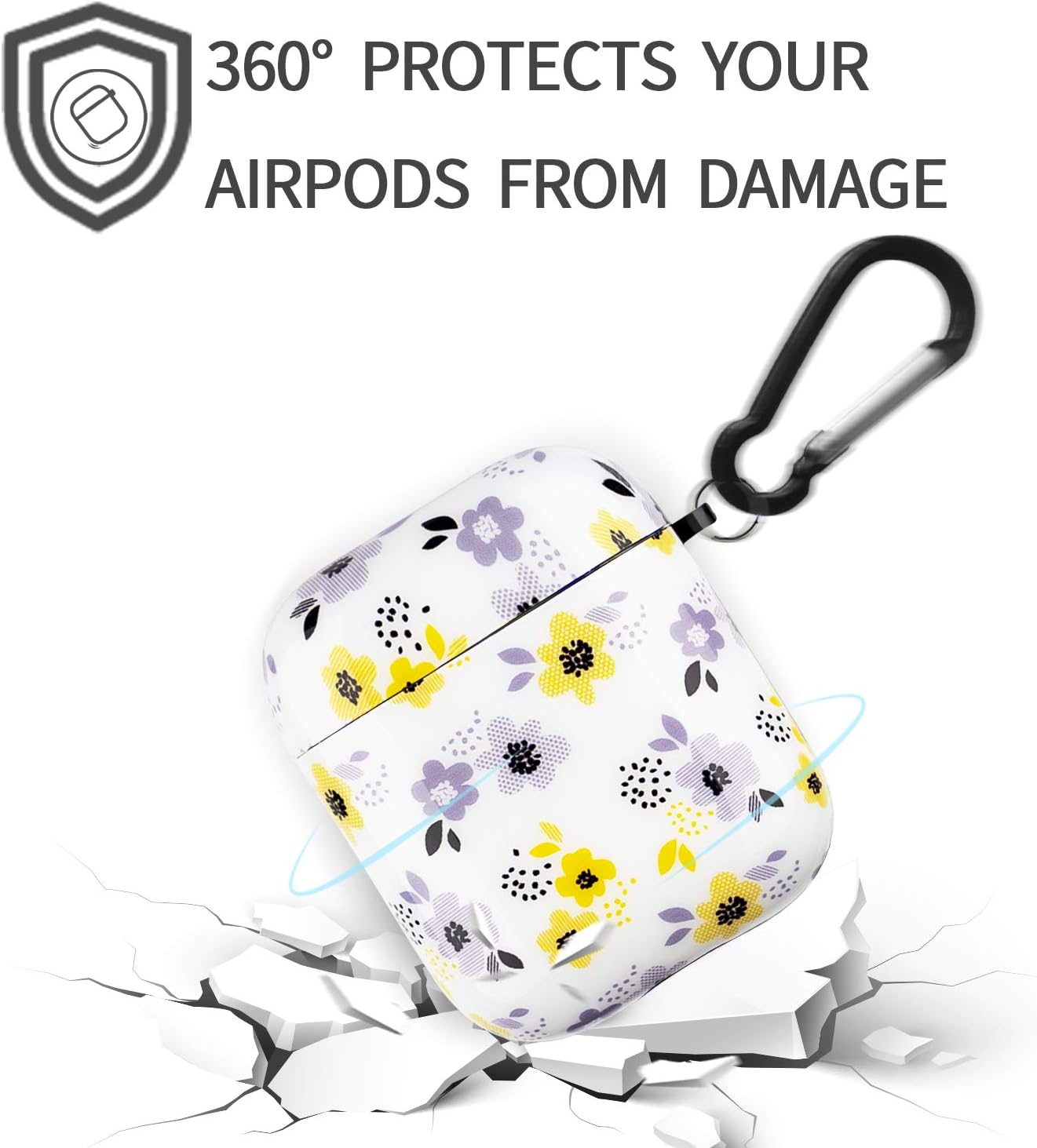 IceModo for Airpods Case, Cute Floral Prints Shockproof Protective Hard Case Cover for Women Girls Man Compatible with Apple Airpods 2/1 Charging Case[Front LED Visible]