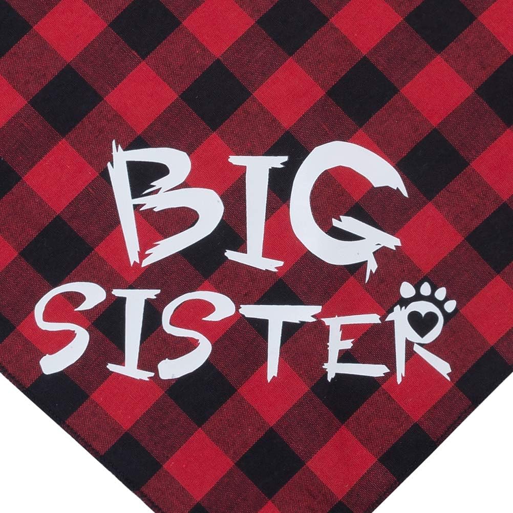 2 Pack Triangle Dog Bandanas, Big Sister Plaid Scarf Set Bibs Accessories for Small Medium Large Dogs