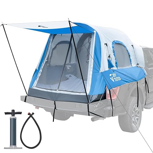 JOYTUTUS Inflatable Truck Bed Tent 5.5-6.5FT with Awning, Includes Air Pump for Quick 30S Setup, Dual-use Pickup or Camping Tent for 2 Person, Truck Tent with Waterproof Roof Shade and 3 Windows