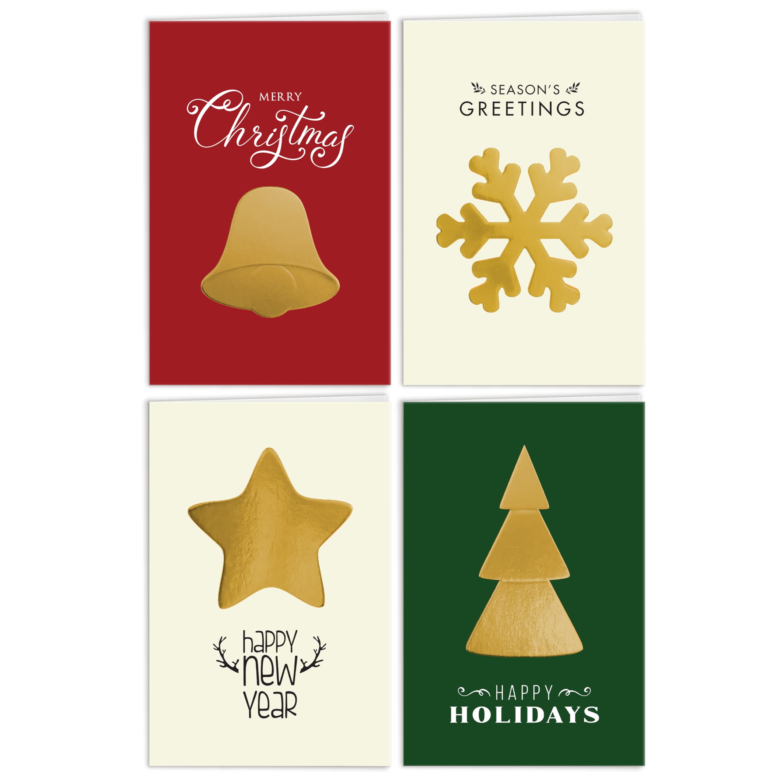 easykart labels Christmas Cards Set - 16 Foiling Holiday Cards with Envelopes – 4 Assorted Designs Boxed for Easy Storage - Bulk Greeting Cards - 4.5 x 6.75 Inch