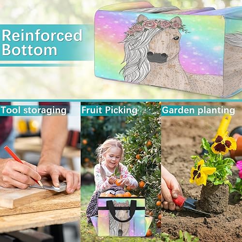 Miniatura 7 de Bolsa de herramientas de jardín con diseño floral de caballo para mujeres y hombres, bolsas de almacenamiento de herramientas de jardinería con 10