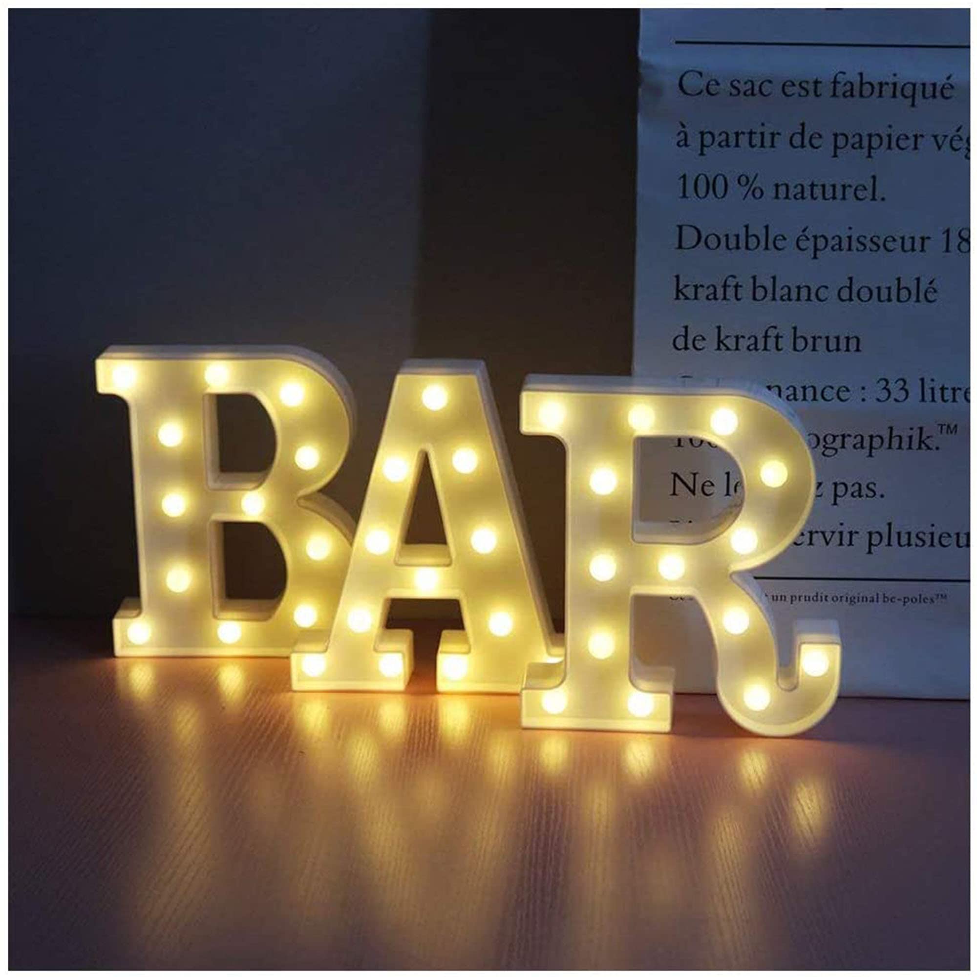 SUQ LED Marquee Letters Lights, BAR Signs, Letter Lamp, Illuminated Bar Sign, Battery Powered, Letters Night Light, Light Up Letters Decoration, Industrial Style, for BAR Pub Home Party Wedding Wall