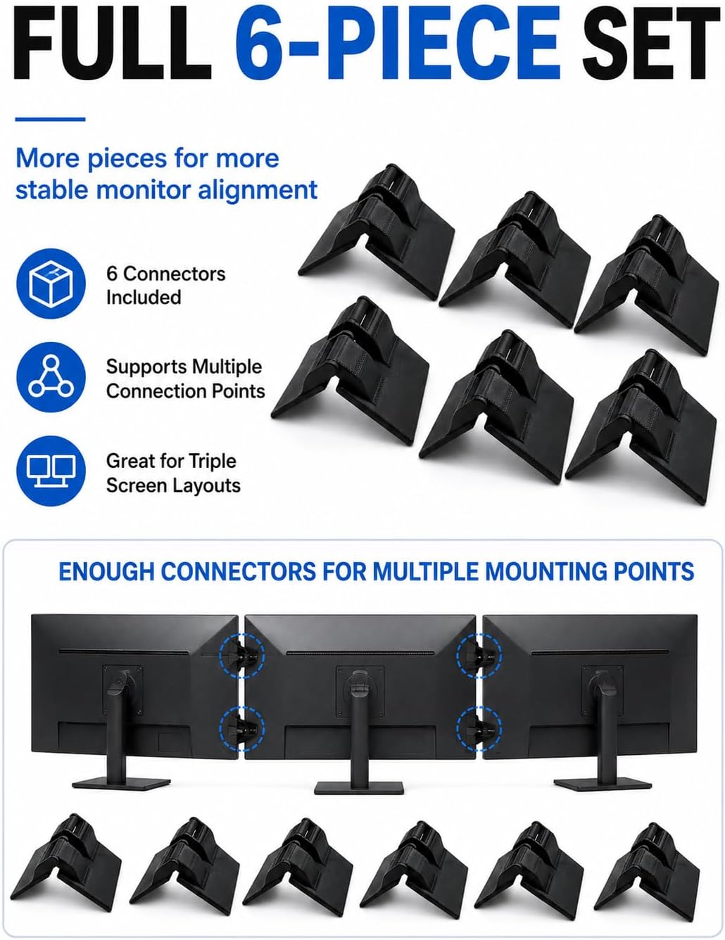 Dual Alignment Clips with Adhesive Hinge Connectors for Triple Screen Setup, Multi Display Alignment Tool for Sim Racing Rig, Pack of 2 Screen Connectors