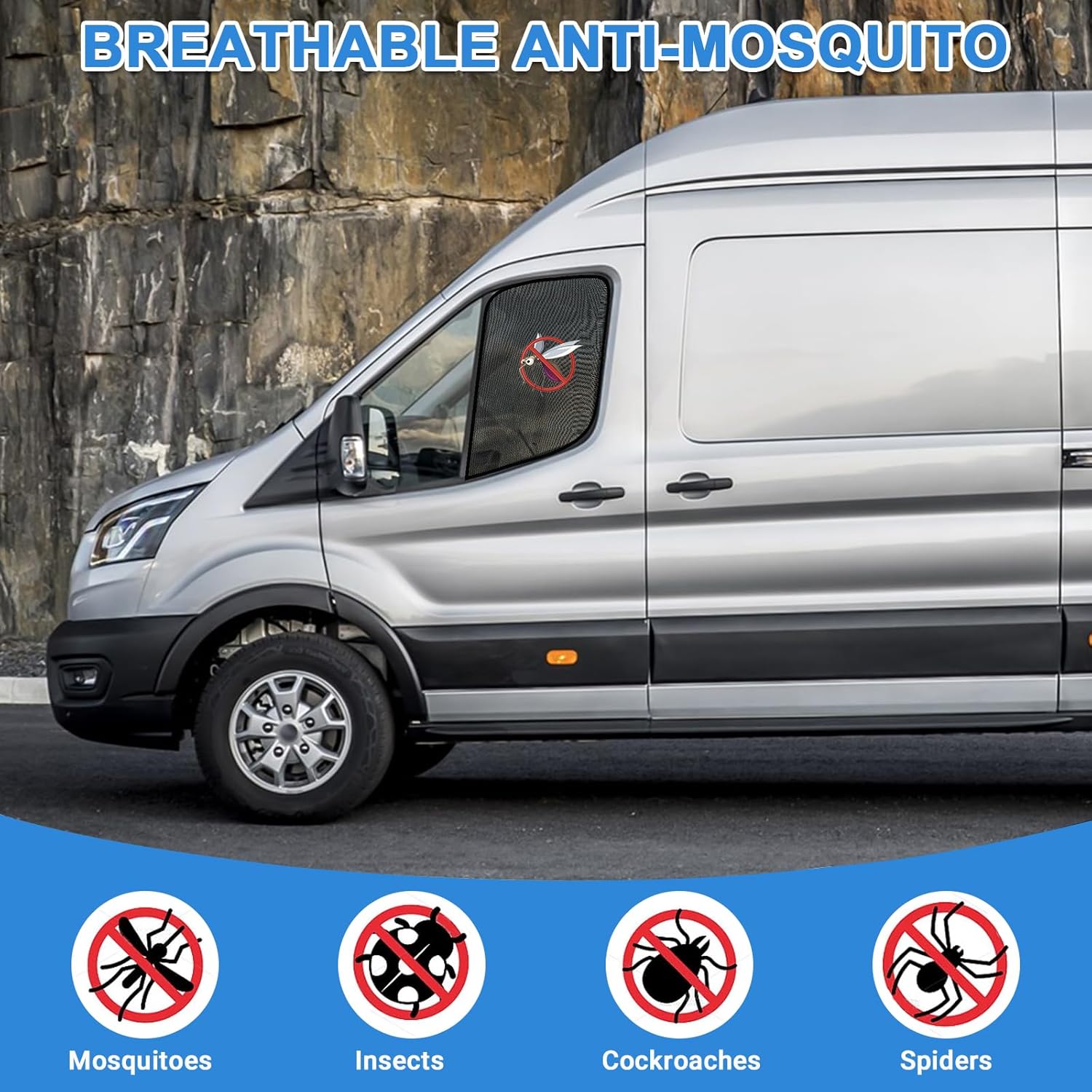 Magnetic Window Bug Screen for Front Doors Window, Pair Compatible with 2015-2024 Ford Transit MK8/9 Middle/High Roof