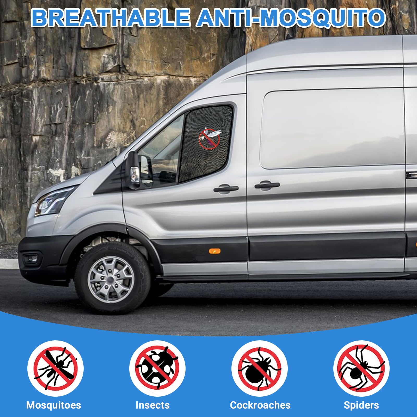Insektenschutzgitter Kompatibel für Ford Transit MK8/MK9 2015-2024 Medium/High Roof, Magnetisches Insektennetz für Vordertüren (Paar) 2 Stück, Moskitonetze Atmungsaktiv Insekten für Outdoor Camping