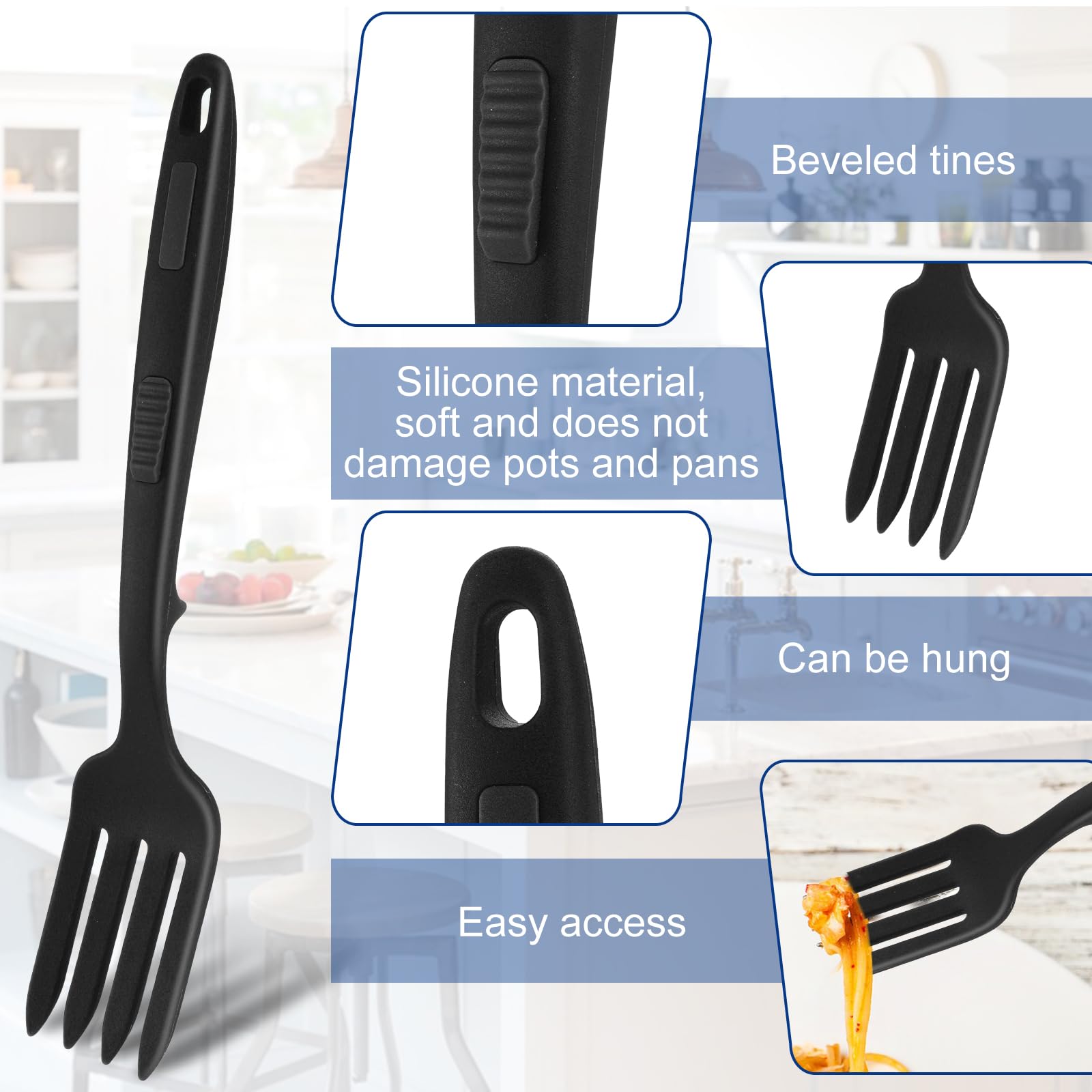 11 Inch Silicone Flexible Cooking Fork, Heat Resistant Nonstick Blending Fork, Dishwasher Safe Kitchen Utensil for Stir, Mix, Mash (Black) — Amazon image 3