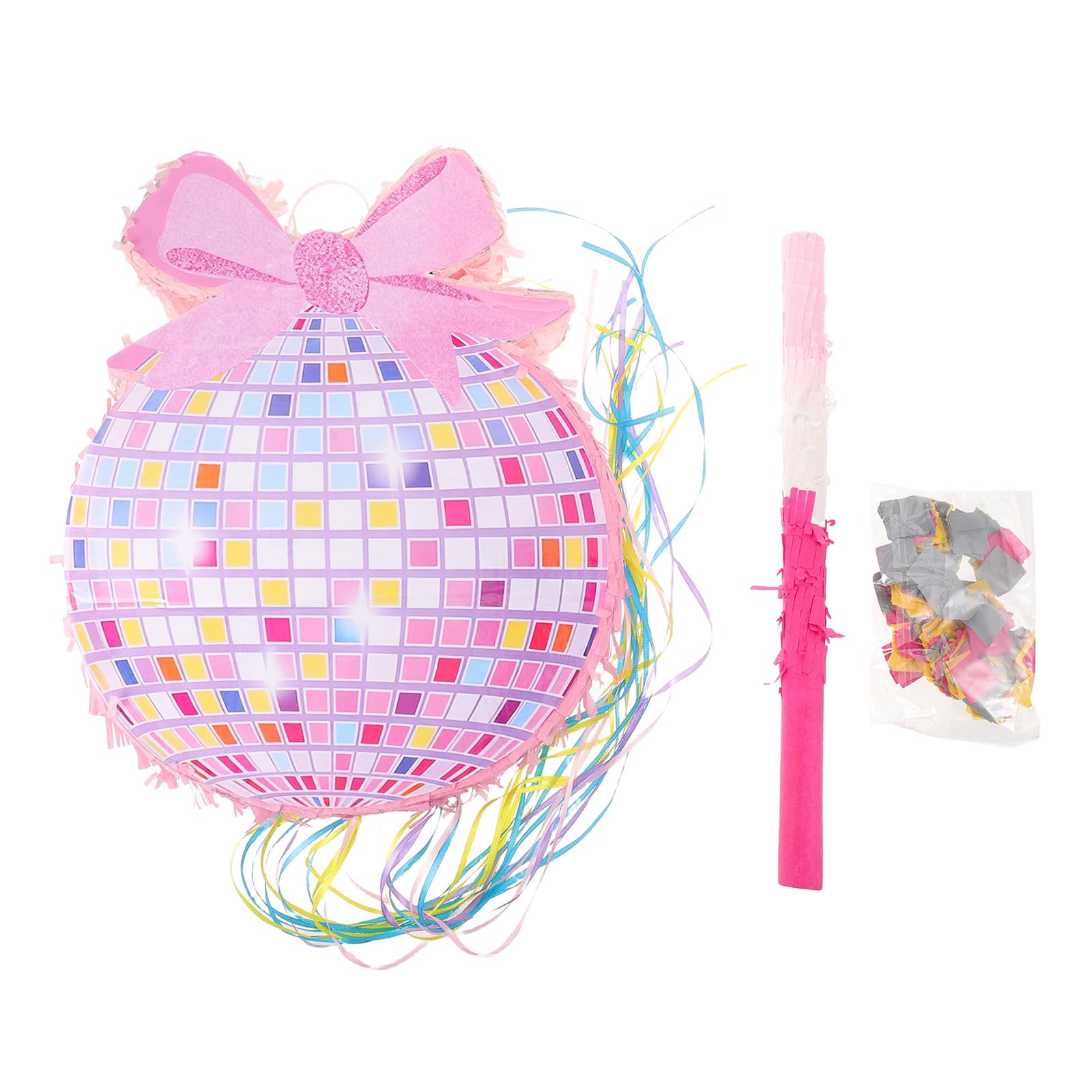 Kit per piñata a forma di palla da discoteca con fiocco e nappe per