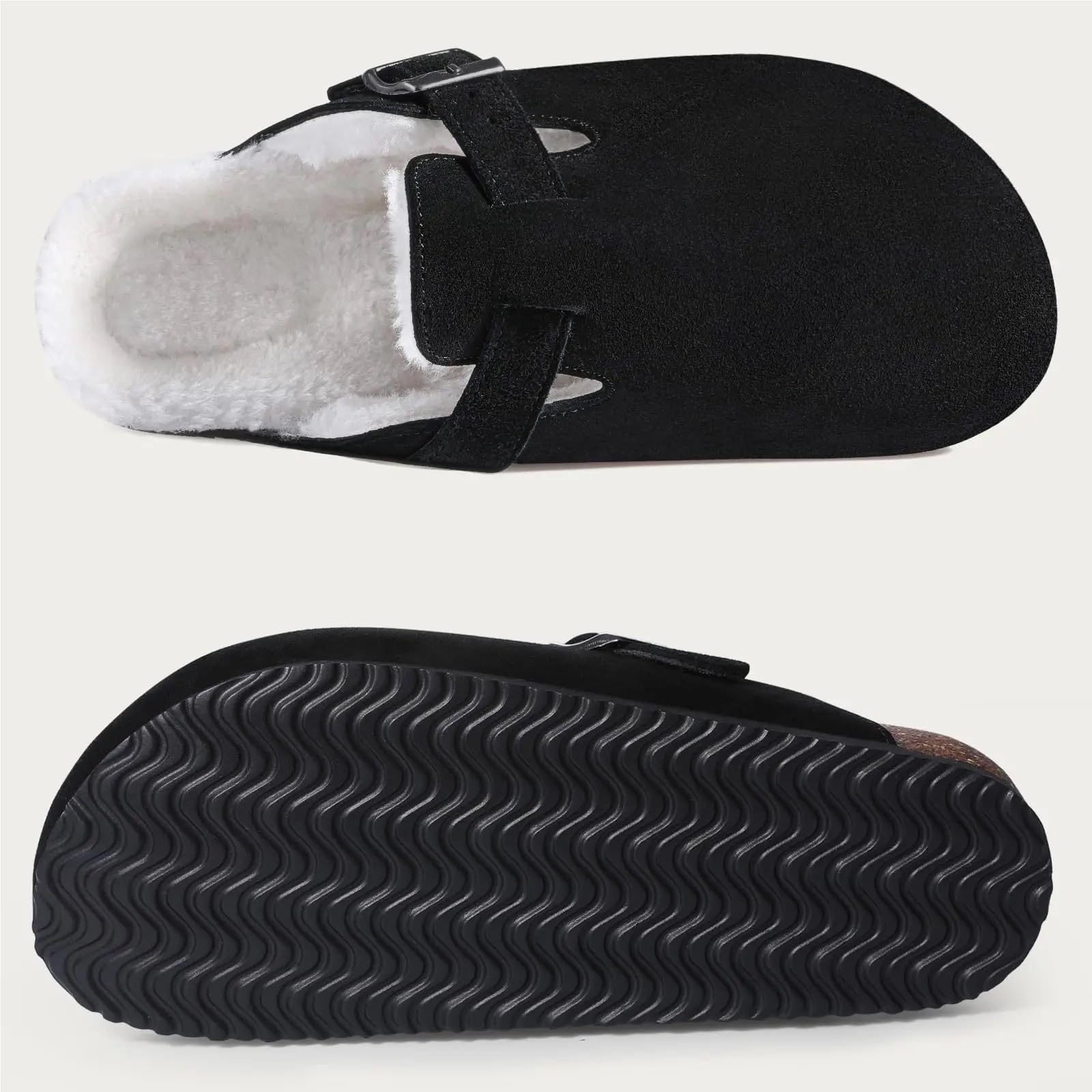 Zuecos de piel invierno, zapatillas casa, zapatos algodón cálidos for interiores y exteriores, tobogán corto femenino