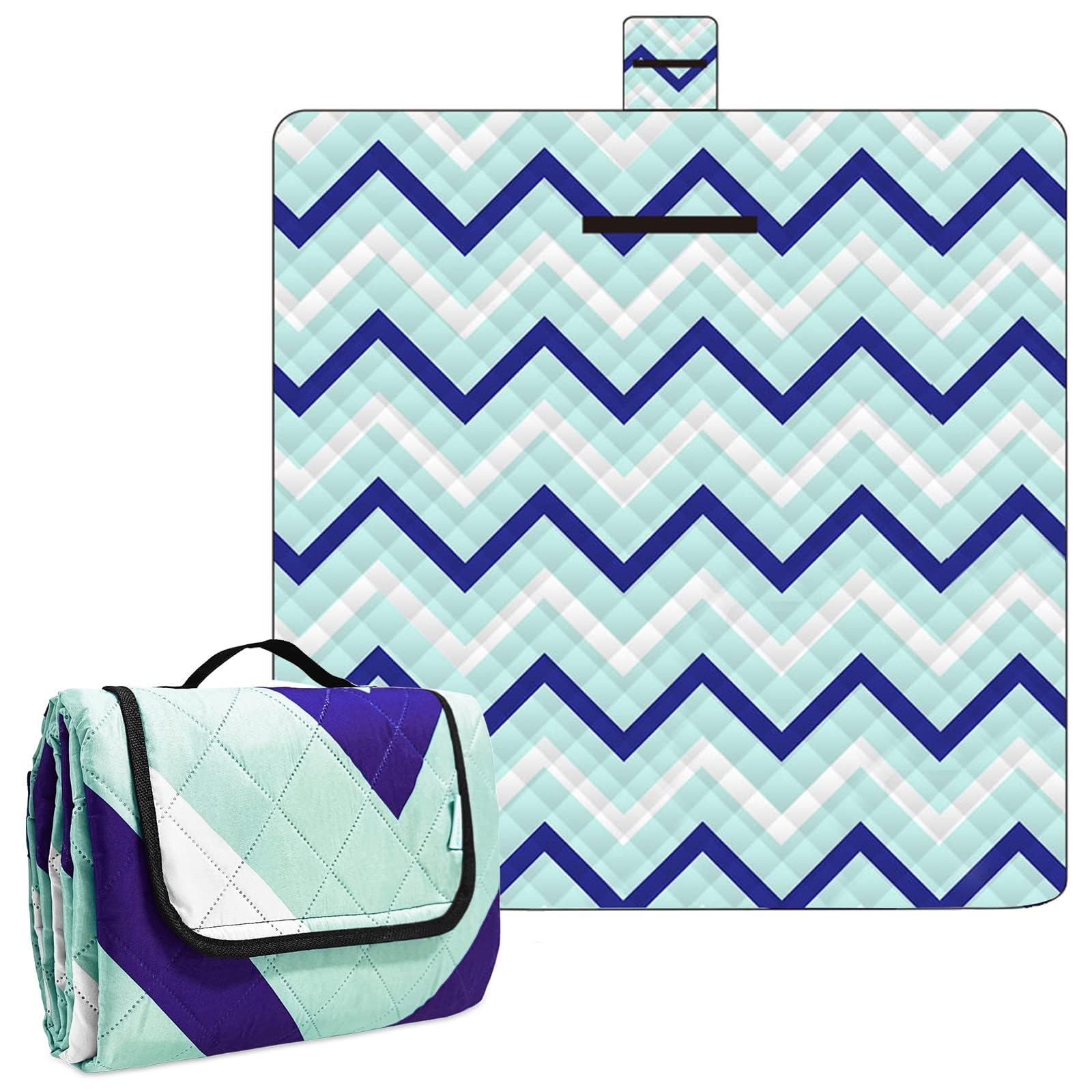 Manta y Picnic Impermeable Lavable, Alfombra Playa Plegable Antiarena, Mantel Picnic Grueso Tela Oxford Antihumedad Ligero Algodón Familiar (200x200, onda)