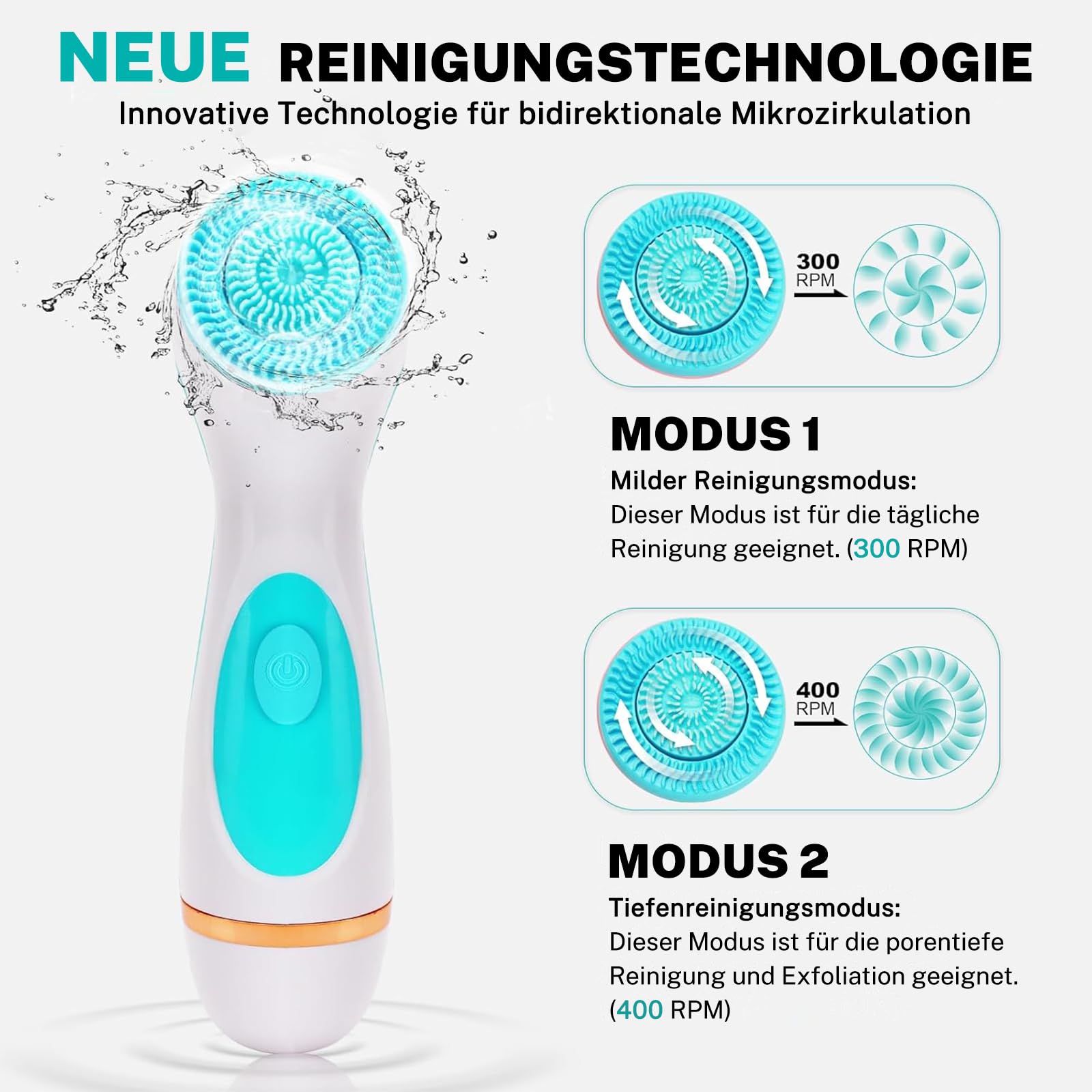 3 in 1 Elektrische Gesichtsreinigungsbürste mit 3 Bürstenköpfen, Wiederaufladbar, Tiefenreinigung Wasserdichte Gesichtsbürste für Männer und Frauen, Jeden Hauttyp (Blau)