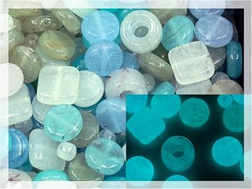 0.88oz Mix of Glass Beads for Jewelry Making, Tile Pony Round Coin, Czech Republic, Glow in the Dark Bright Blue