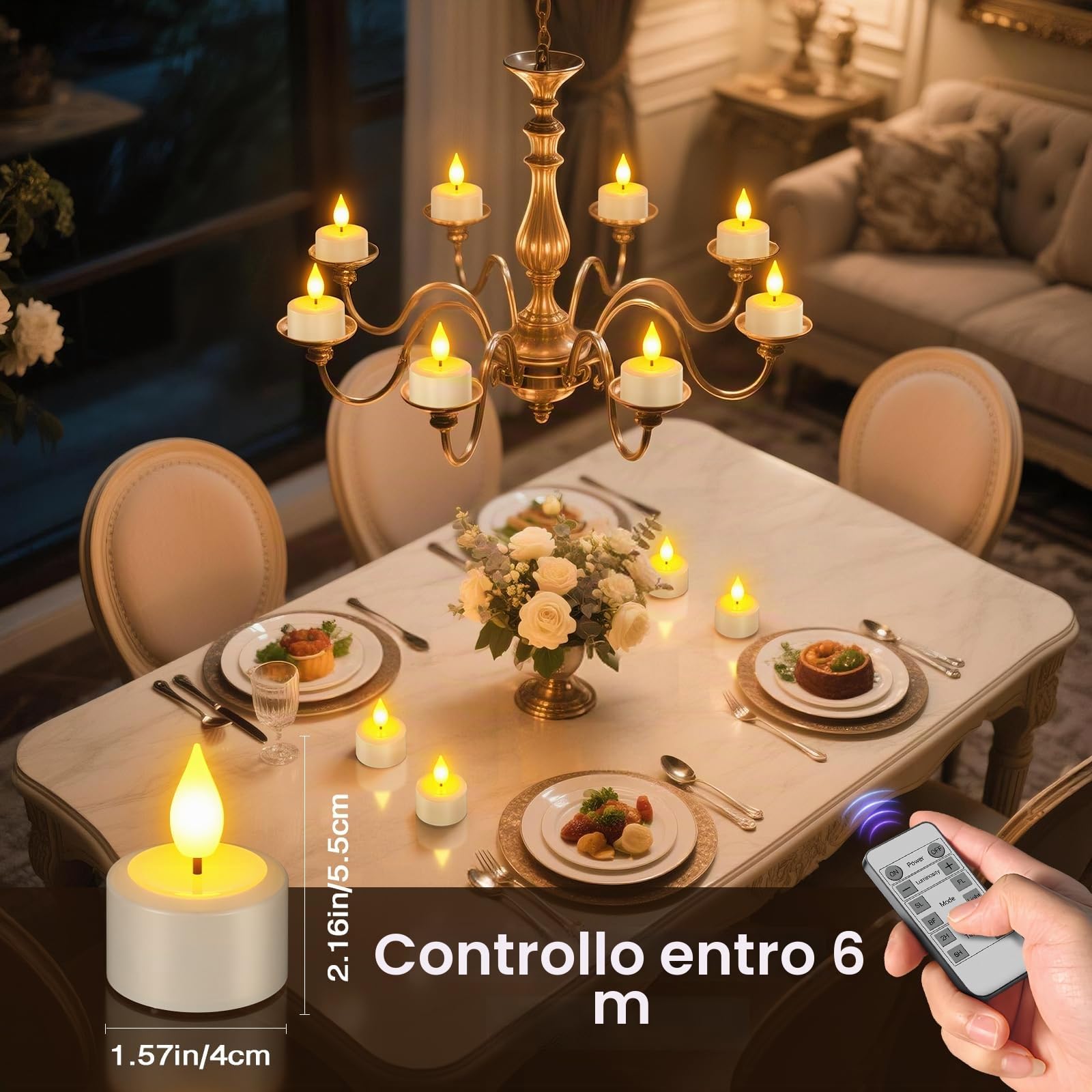 PChero Ricaricabili Tea Light Candele Led con Telecomando, 12 Pezzi Mini Candele Tealight Luci a Led Batteria Natalizie Decorative Finte Elettriche Effetto Reale Per Halloween Natale Decorazioni Casa