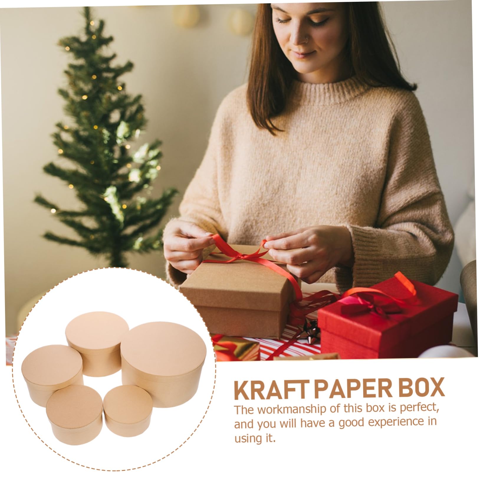 Runde Geschenkbox aus Kraftpapier, 1, 5 Stück für Feste | Khakifarbene Deko Schachtel, Elegante Form, nicht Leicht Abnutzbar, zum Verpacken von Süßwaren und Kleinen Accessoires