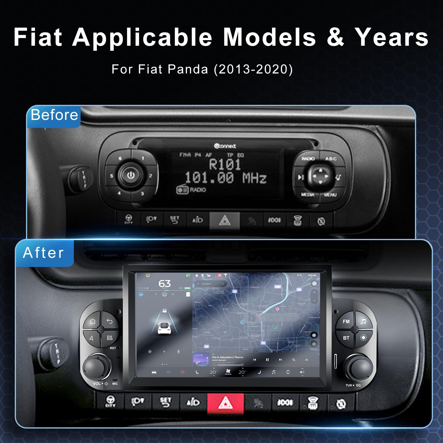 Autoradio per Fiat Panda 319 (2013-2020) con Android Auto e CarPlay Wireless, RDS Car Radio Bluetooth Android Stereo con telecamera retromarcia/Microfono/Canbus Box/WiFi/App Store 2G+32G