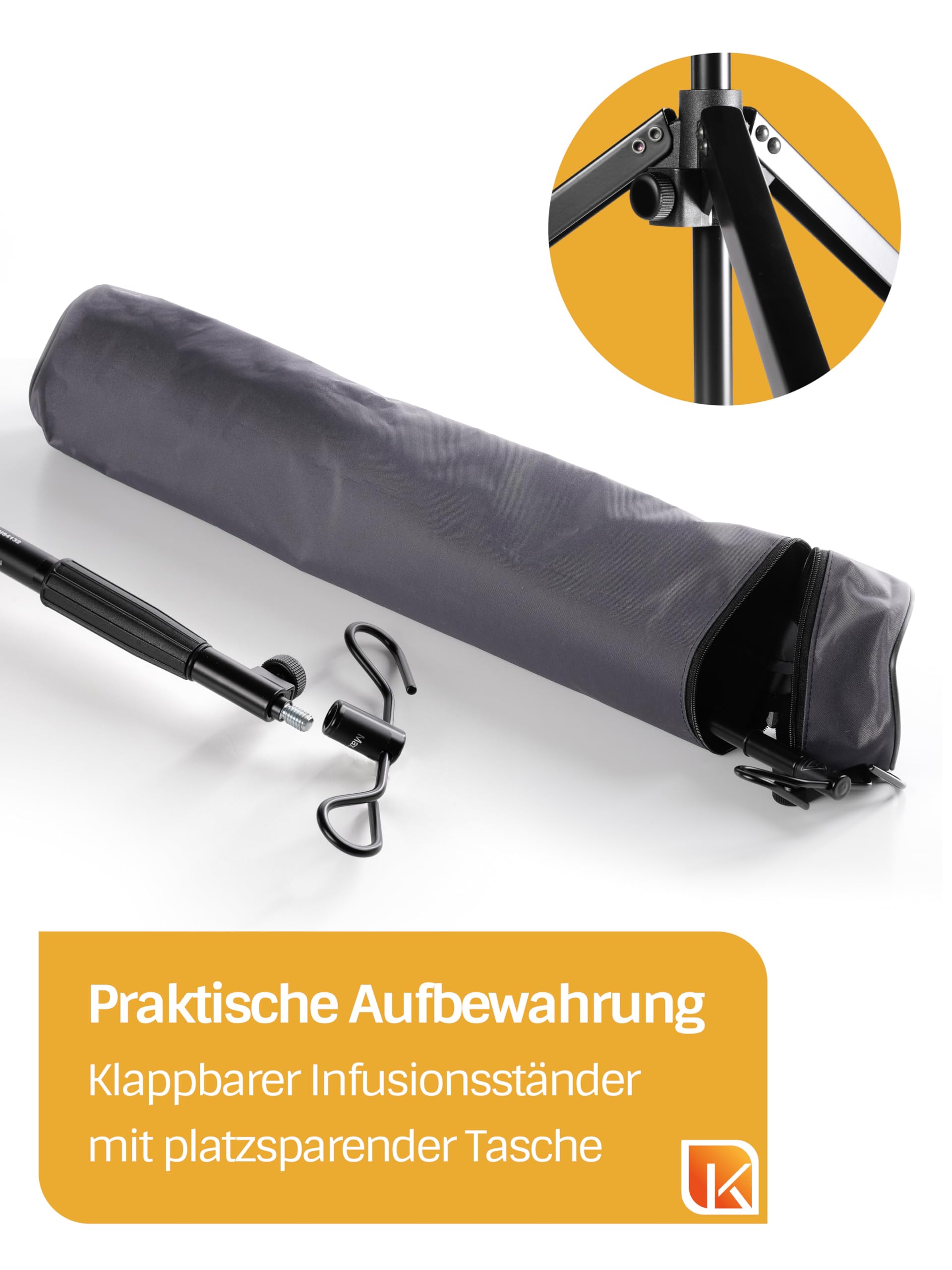 Dr. Paul Koch - Klappbarer Infusionsständer Mit Rutschfestem 3-Fuß - Mit Praktischer Tragetasche - Höhenverstellbar - 0;5kg Tragekraft Pro Haken